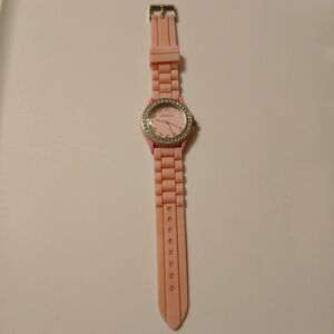 Geneva Women's Pink Silicone Band Rhinestone Bezel Watch WR Japan Movt